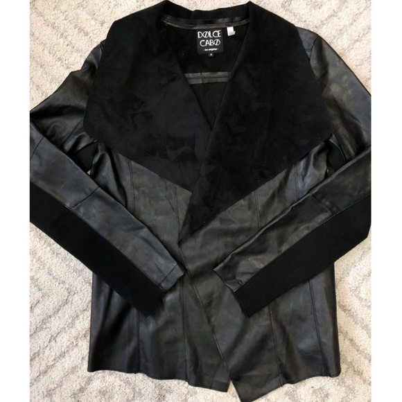 Vegan Leather & Suede Drape Front Jacket Small - Picture 2 of 3